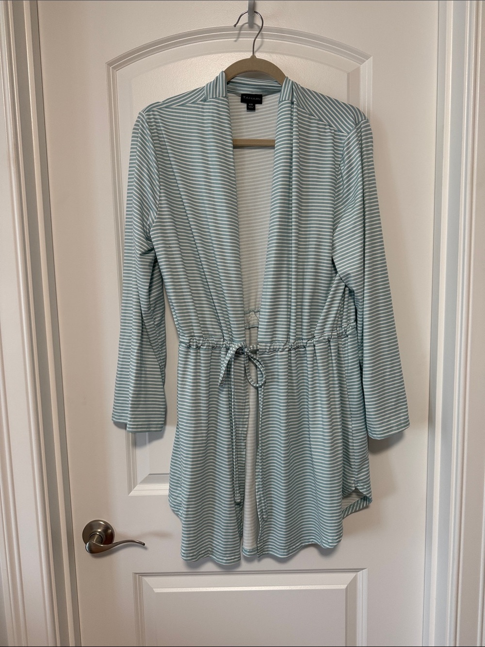 Light Mint and White Striped Tie-Waist Robe Cardigan